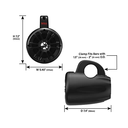 Image of BOSS Audio Systems BM40AMPBT ATV UTV Waketower Speaker System - Bluetooth, 500 Watts of Power Per Pair, 4 Inch Woofer, Full Range, 2 Way, Marine Grade, Weatherproof, Sold in Pairs