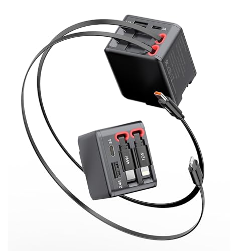 4 in 1 Retractable Wall Charger with Dual USB Ports and 25.6in Lightening and Type-C Cables, 84W Fast Charging Foldable Block Compatible with ipad,iPhone 16/15, airpods,Galaxy, Pixel, and More