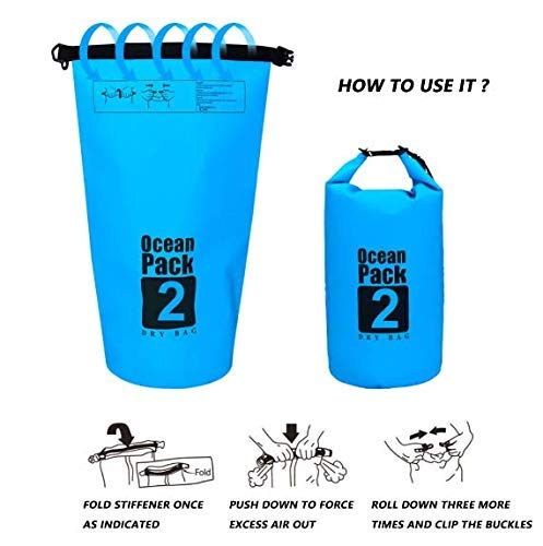 Image of Ocean Pack Waterproof Dry Bag, Heavy-Duty PVC, Storage Bag Organizer for Kayaking Floating Backpack for Water Sports, Fishing, Boating Beach Rafting (Multicolor) (2 Liter)