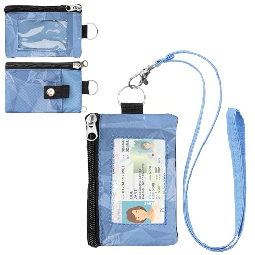 Image of Minimalist RFID Wallet with Lanyard, Multi-functional ID Case with 2 Zipper Pockets and Key Chain for Men and Women, Tactical Badge Pouch Cards Holder, Coin Purse for Travel Sports - Two-Tone
