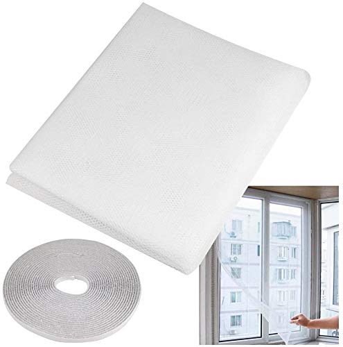 moustiquaire fenetre, Elebor 2 Packs 1.3 m x 1.5 m fenêtre Moustiquaire Filet en Maille Filet avec Rouleau de Ruban adhésif Blanc