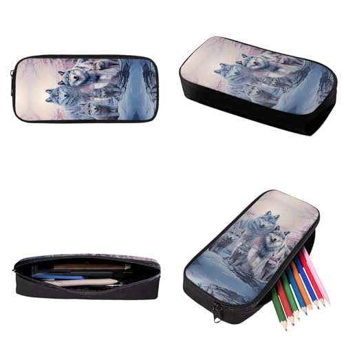 INSTANTARTS Wolf Family Schoolbag for Girls Backpack and Lunch Box Pencil Case Lightweight Bookbags 8-12 Kids Backpack Sets 3 Pcs Elementary School Bag4