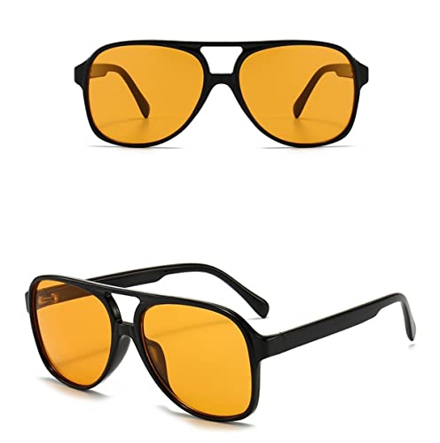 Image of Vintage Aviator Sunglasses for Women Men 70s Glasses Retro Oversized Yellow Lens Shades