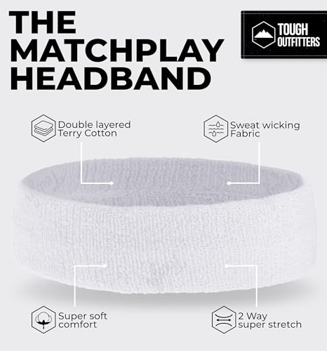Image of Tough Headwear Terry Cloth Headband - Sweat-Wicking Running Head Band - Basketball Accessories - Headband for Washing Face