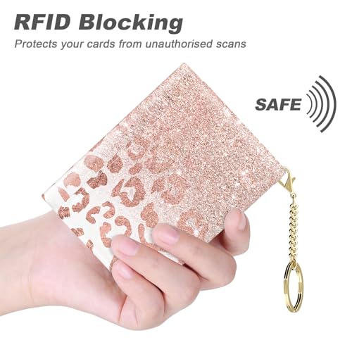 Nipichsha Womens Wallet, Small Credit Card Wallet for Women, Slim RFID Card Holder Purse with 7 Slots & ID Window, Pink Gilt4