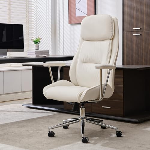 Executive Chair Mid Century Office Modern Chair,55° Reclining High Back Desk Chair with Wheels,Conference Room Chairs,White Office Chair,Swivel Chair 330lbs,Computer Chair for Adults
