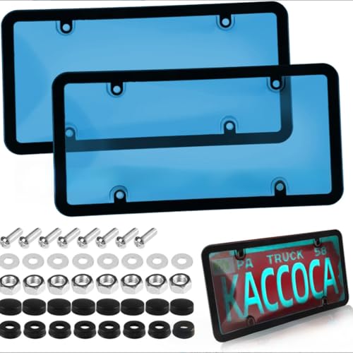 2-Pack Black License Plate Covers and Frames Combo – Universal Front & Rear Plate Protectors with Screws and Caps – Plastic Car Accessories for Most Vehicles(Blue)