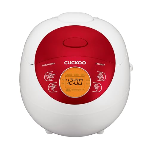 CUCKOO 6-Cup Micom Rice Cooker: Fuzzy Logic Technology, Delay Timer & Keep Warm Feature, Compact Steamer with Non-Stick Pot, Red (CR-0351F)