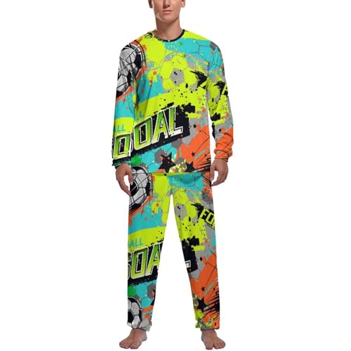 Vêtements de nuit pijama homme haut et bas manche longue motif football