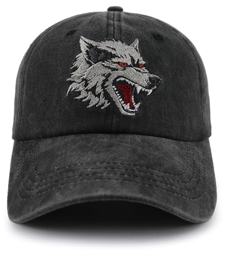 Wolfs Gifts Adjustable Embroidered Black Wolf Hat Halloween New Year Gift for Grandpa Grandma Wildlife Preservationist Uncle