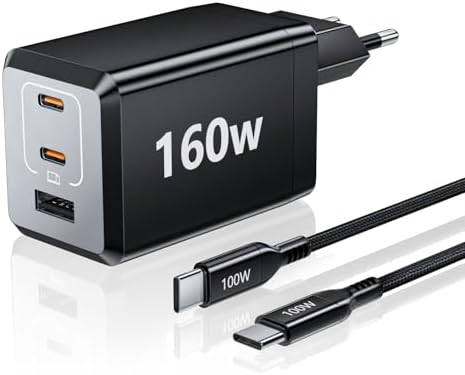 HSSNS 160W USB C Ladegerät: 3-Port PPS USB C Schnellladegerät, GaN USB C netzteil für MacBook Pro/Air, iPad, iPhone 16/15 /14 Serie
