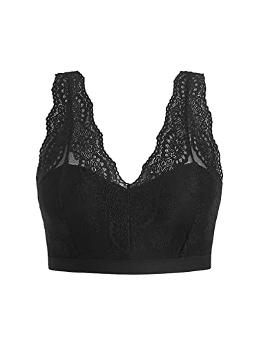 Floerns Women's Plus Size Double V Neck Wide Strap Floral Lace Bralette