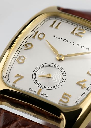 Image of Hamilton American Classic Boulton Quartz Men's Watch, 27mm x 32mm Stainless Steel Case, Swiss Made, White Dial Analog Wrist Watch for Men, 30m Waterproof, Mineral Crystal, Cow Leather Strap