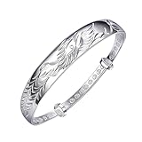 QYAQ Sterling Silver Bracelet For Women,Women 925 Silver Bangle Bracelet Vintage Carve Phoenix Adjustable Bangle Bracelet Ladies Silver Jewellery Birthday Gifts For Sisters Friend Couples Mom