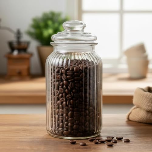 Image of STAR WORK- 1500 Ml Glass Storage Jars- Clear Glass Jars With Airtight Lids Airtight Glass Kitchen Jars For Canning, Fermenting (1) Container, Blue