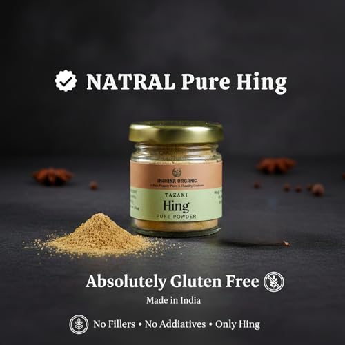 Image of Indiana Organic Pure Hing Powder (Gluten Free) | No Flour, No Additives, No Fillers | asafoetida powder kayam Perungayam | High Potency | Mustard Size Usage -10 gram | Lab tested no wheat flour or maida (10 gram)