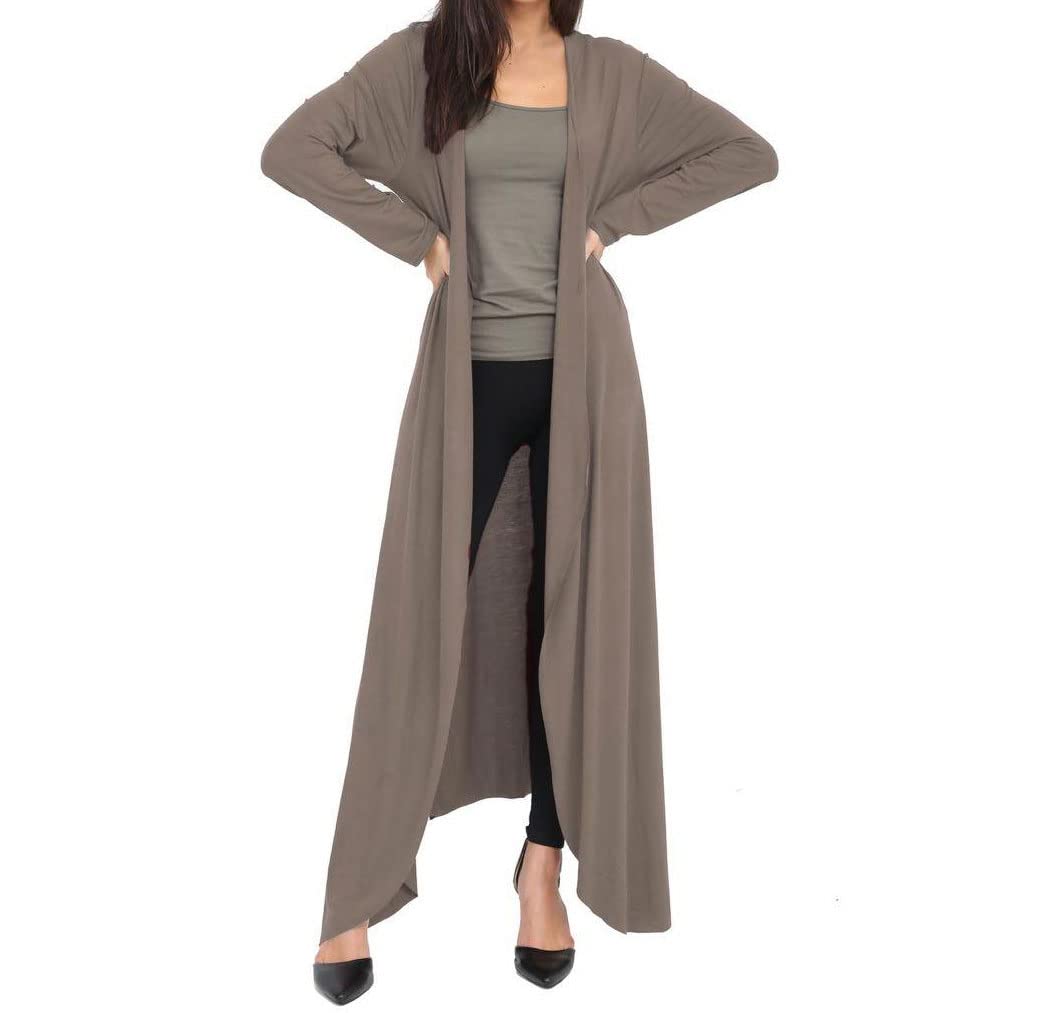FAIRY BOUTIQUE Womens Long Sleeve Open Front Floaty Maxi Cardigan Ladies Lightweight Long Length Boyfriend Cardigan Mocha