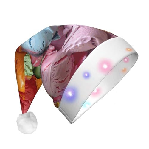Bkdogkt Sombrero de Navidad con luces para hombre y mujer, con estampado de helado, de muchos colores, para Halloween, Navidad, suministros para fiestas
