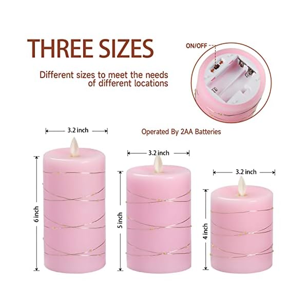 Fanzir Pink Flameless Candles with String Lights Battery Operated