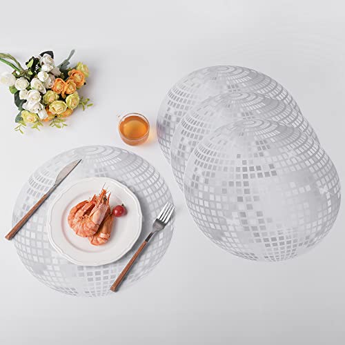 50 Pack Disposable Silver Disco Paper Place Mats Glitter Decorative Paper Placemats Round Table Setting Mat Chargers For 70S Party Wedding Bridal Tableware 13”X 13” #TOP4