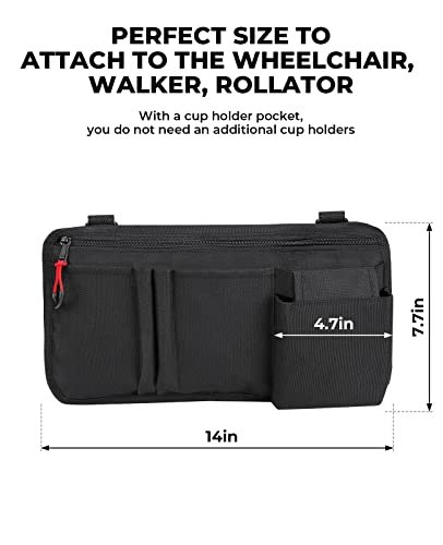 Issyauto Wheelchair Side Bag, Wheelchair Pouch Bag With Cup Holder, Armrest Accessories For Wheelchair, Rollator, Electric Scooter Wheelchairs, Ideal Gift For Mother's Day & Father's Day (Black) #TOP5