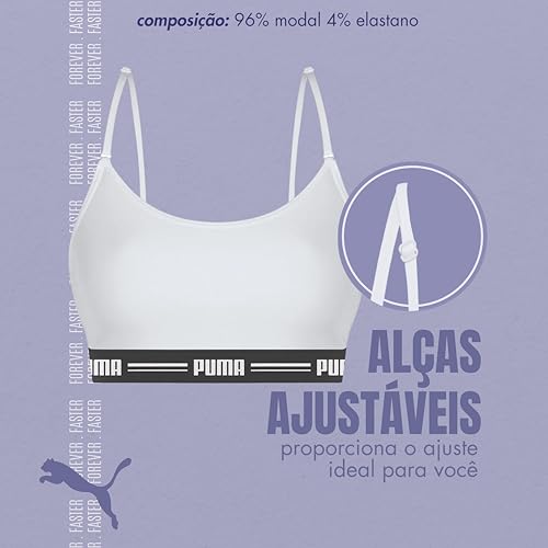 PUMA Kit 2 Top Academia Casual Sutiã Elástico 30MM Feminino, 1 Preto - 1 Branco, M