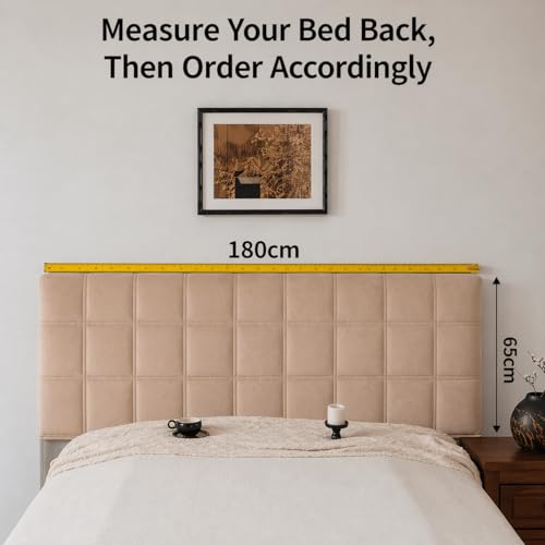 Image of HOMETHREADS Velvet Padded Headboard Cover with Foam - Soft, Wrinkle-Resistant Bed Back Protector, Suitable for Wooden, Leather & Upholstered | Fits 6 ft Headboards only (68x180 cm)(Beige)