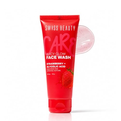 SWISS BEAUTY Care Juicy Glow Face Wash | Strawberry + Glycolic Acid | Removes Dirt & Grime | Refreshes and Revitalises Refines Skin Texture | Gently E