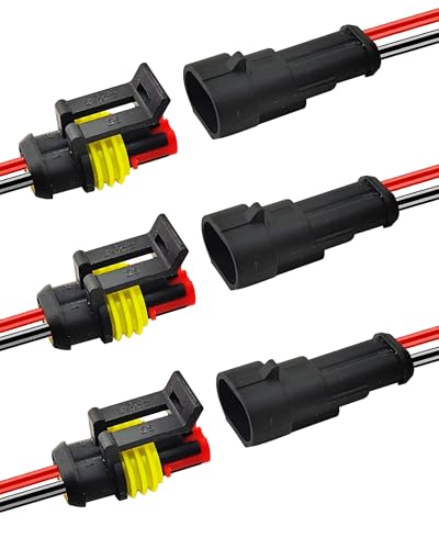 PLUXPAER 14 AWG 2 Pin Waterproof Connector 2 Wire Automotive Waterproof Electrical Connectors 14 Gauge Male and Female Way Connectors Harness 12V Quick Connect for Car Truck Boat Motorcycle -3 Pack