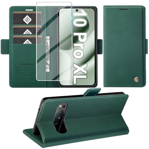 Giyer Handyhülle für Google Pixel 10 Pro XL Hülle mit Schutzfolie, Schutzhülle PU Premium Leder Wallet Klapphülle Standfunktion Kartenfach Lederhülle Pixel 10 Pro XL Flip Hülle (Grün)