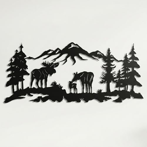 Metal Wall Art, Moose Art, Nature Wall Art, Tree Decor, Home Living Room Wall Decoration...