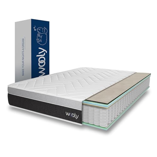 Wooly Level II Colchón 150x190 cm - Altura 30 cm - Confort Híbrido 14 capas Semifirme - Muelles Ensacados - Gel Activo - Lana Natural - Espuma Viscoelástica - Independencia de Lechos - Fabricado en EU