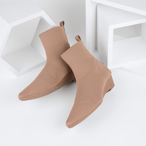 youngshow Women’s Booties Comfortable Knitted Low Heel Boots For Women Ankle Booties Pointed Toe Slip On Fall Winter Ladies Dress Shoes4