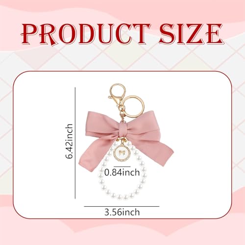 SMUOBT 2Pcs Cute Bow Keychain Wristlet for Women, Pearl Key Chains for Car Keys White Bowknot Keychain Accessories