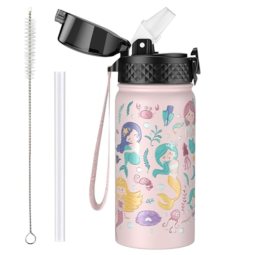 OLDLEY Botella Agua Aislada Acero Inoxidable para Niños 420ml/14oz con Pajita Reutilizable...