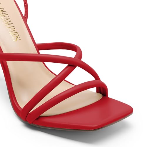 DREAM PAIRS DREAM PAIRS Heels for Women Strappy High Stiletto Lace Up Heeled Sandals Square Open Toe Heels for Prom Party Dating,Size 8,Red-Pu,SDHS2478W