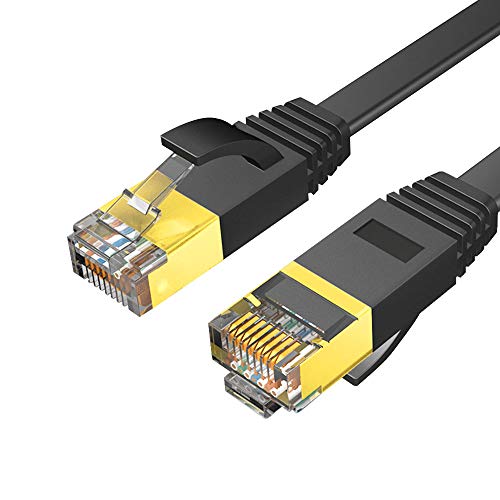 Ethernet Cable 3.3FT, JIEYI CAT7 RJ45 Gigabit LAN 10Gbps 600MHz High-Speed Flat Shielded Internet Network Cord for Gaming PC Router Modem PS4 Xbox (1m, Black)