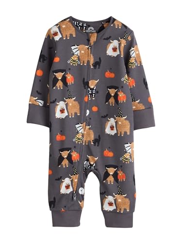 NEXT Baby Babyschlafanzug mit Zwei-Wege-Reißverschluss in Anthrazitgrau Hamish zu Halloween Schwarz 74-80