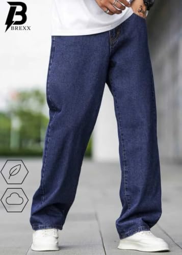 Image of Jeans for Men | Loose Fit Light Wash Denim Pants with Wide Leg Streetwear Style