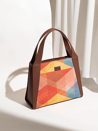 Image of ZOUK Printed Jute Handcrafted Vegan Leather Grey Women's Stylish Tote Bags | Trapezia Tote| Shoulder bag with double handle