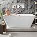59'' Acrylic Freestanding Bathtub with Chrome Drain Kit, Contemporary Square Soaking Tub with Overflow and Flexible PVC Drain Pipe, Double-Walled Insulation, cUPC Certified, Glossy White Finish