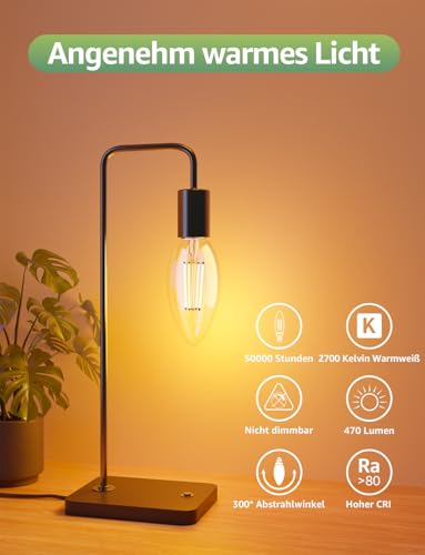 Lepro Energieklasse A E14 LED warmweiss, 2.2W C35 470 Lumen 2700K, 4 Stück – Ansicht 5