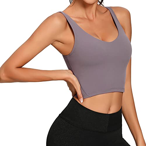 Image of Lemedy Women Sports Bra Longline Crop Tank Top Padded Workout Running Yoga