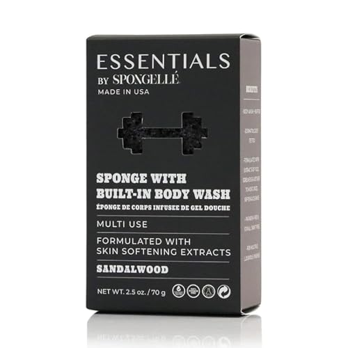 Spongelle Mens Essentials Sandalwood Body Buffer | Bath & Shower Loofah for Men | Cleanse Exfoliate and Nourish in one Easy Step | Cruelty-Free Vegan Dermatologist-Tested Made in USA