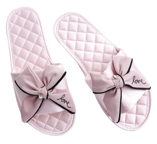 Soft Satin Slippers for Women Elegant Bowknot Design Sandals Four Seasons Indoor Outdoor Slippers Non-slip Bedroom Shoes