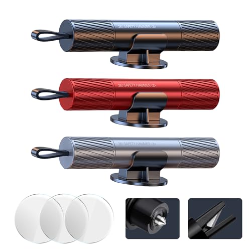 3 Stück Sicherheitshammer mit Gurtschneider-Notfall mit Testglas-Notfallhammer Auto mit Upgrade Anti-Rutsch Griff，2 in 1 Verbessert Gurtschneider Notfallhammer