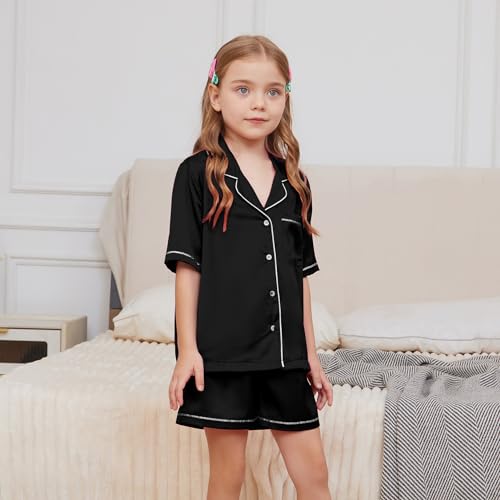 QPANCY Kids Satin Pajamas Sets Baby Boy Girl Button-Down Silk Sleepwear 2 Piece Short Sleeve Loungewear Clothes Set2