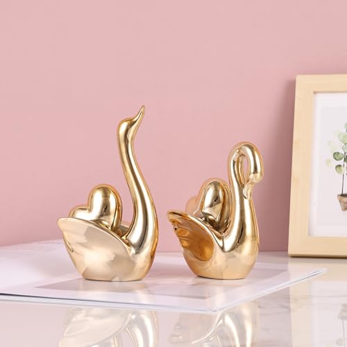 Figuras Decorativas de Cisnes de Cerámica Doradas miniatura 6