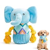 glozaic Plush Elephant Toy with chew Rope and Squeaker — Interactive Squeaky Toy Suitable for Large Dogs and Puppies — Durable pet Toy Suitable for Chewing, Tugging, Throwing, and Dental Exercise