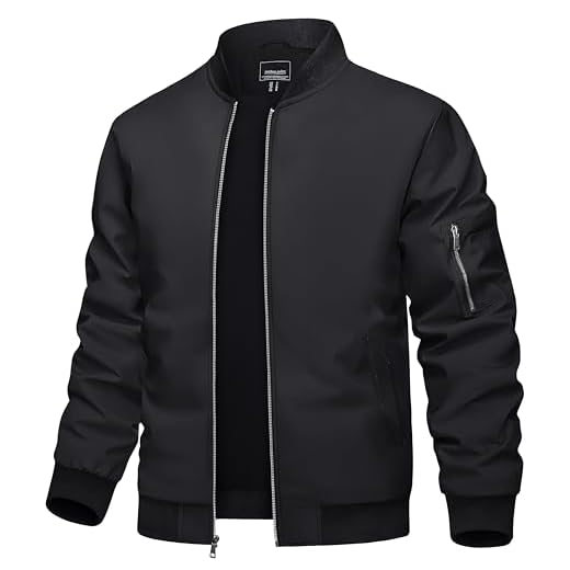 TACVASEN Bomber Jacket Men Black Jacket Casual Mens Jackets Casual Stylish Lightweight Mens Windbreaker Jackets Lightweight Track Jacket